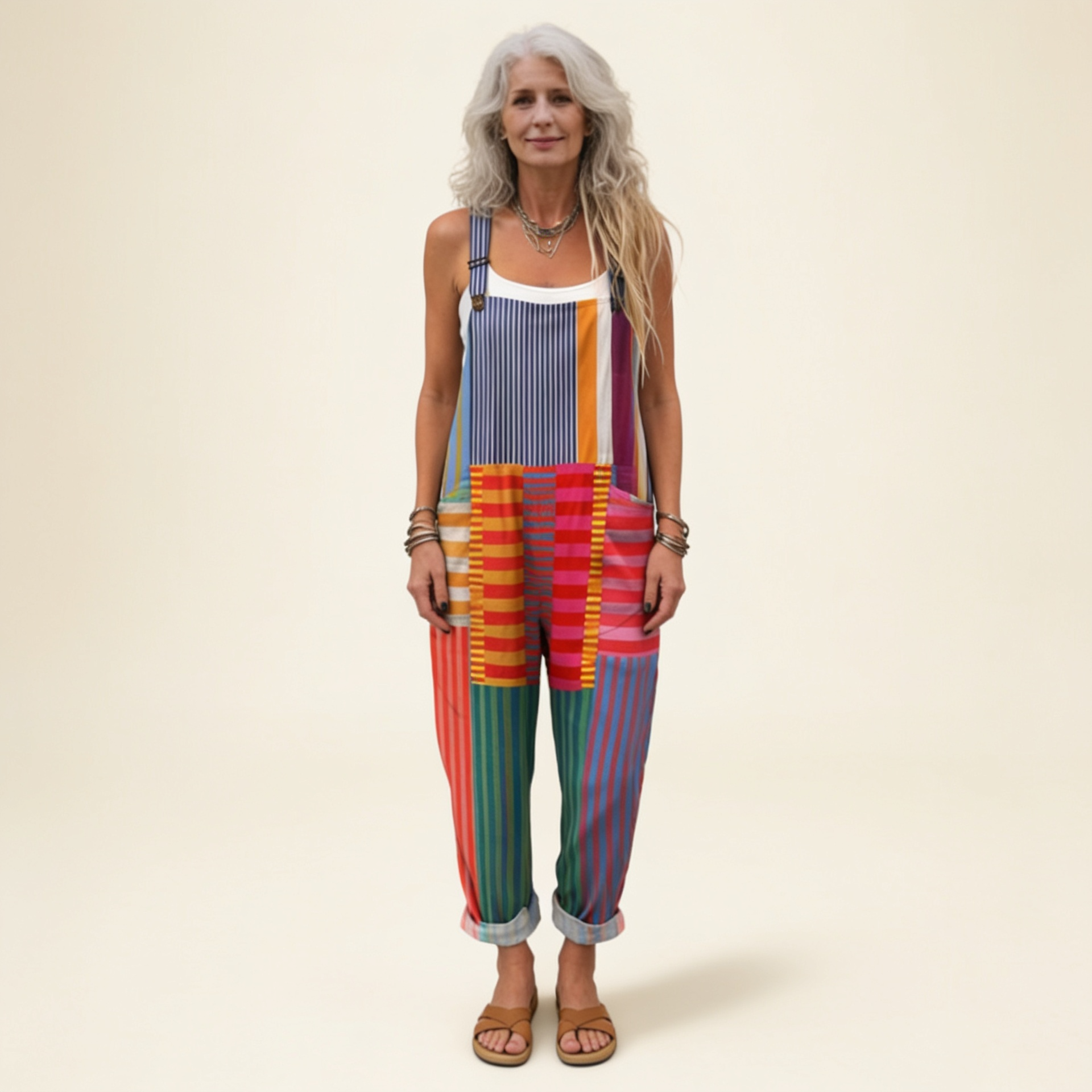 Patchwork-Stripe Dungarees by Eleanor Vale