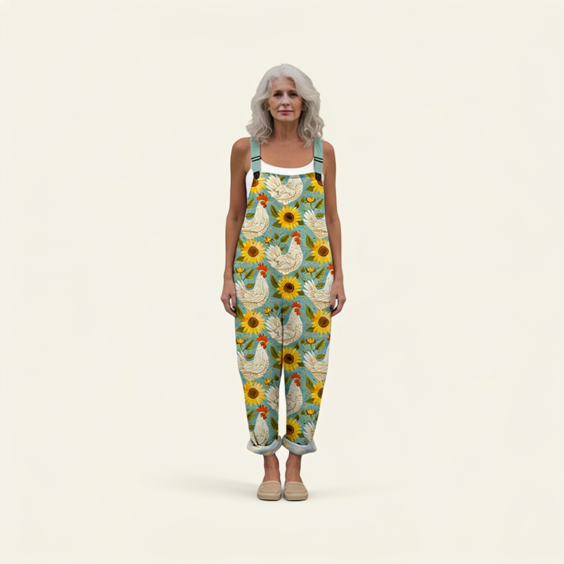 Sunflower-Teal Dungarees by Eleanor Vale