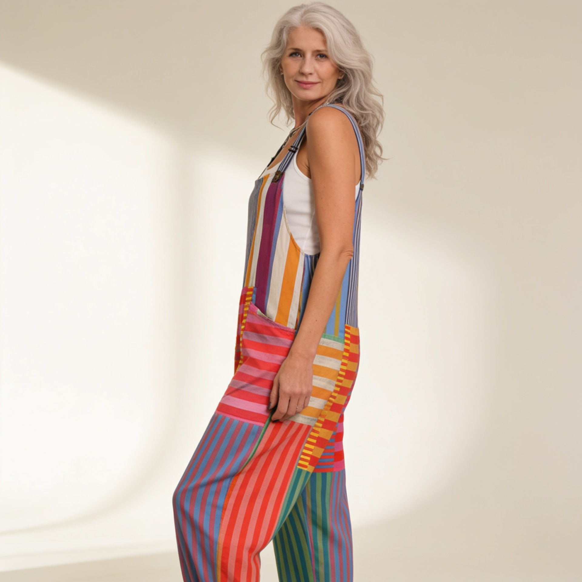 Patchwork-Stripe Dungarees by Eleanor Vale