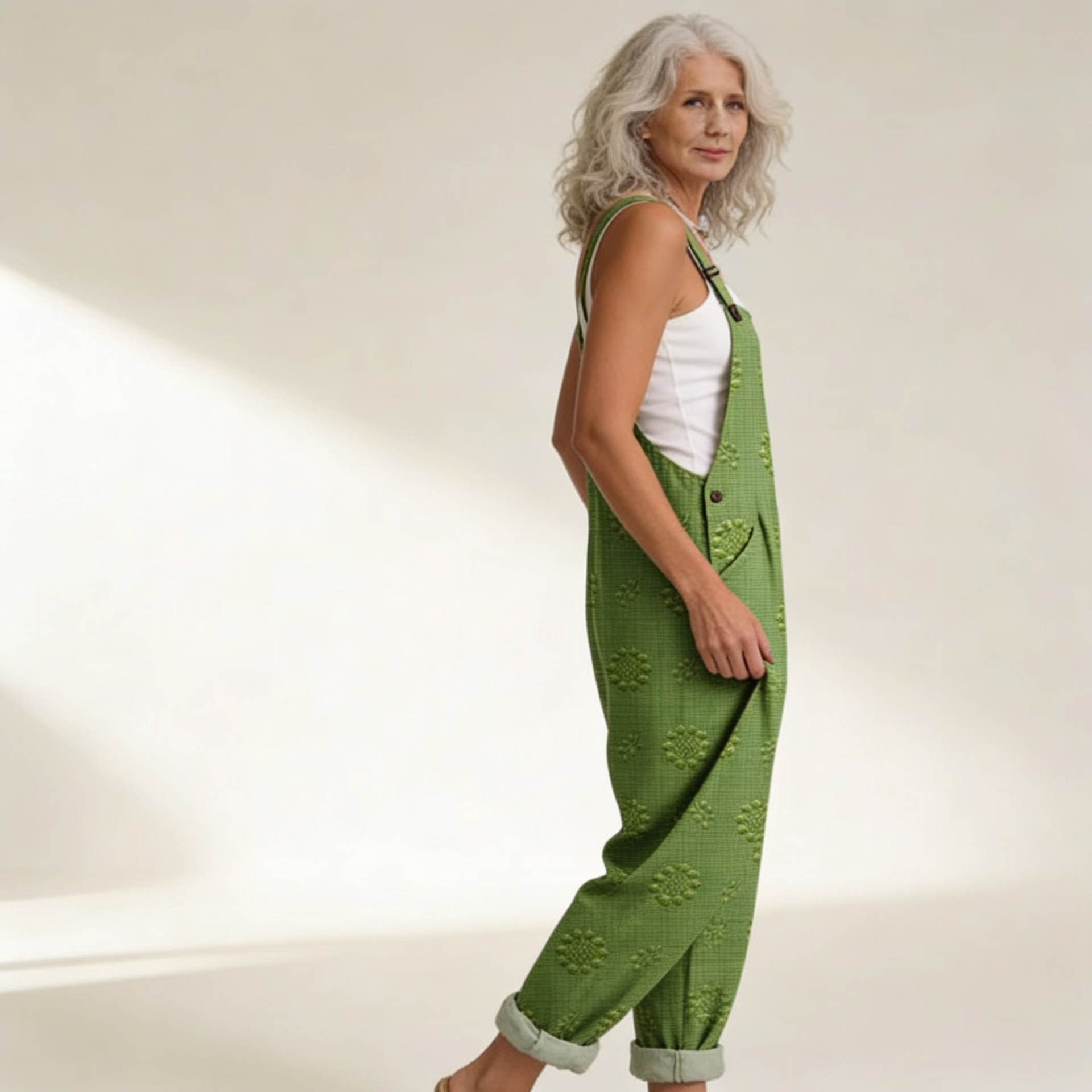 Embossed-Green Dungarees by Eleanor Vale