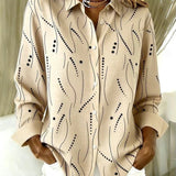 Khaki and black artistic print blouse