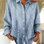 Botanical leaf print button-up blouse