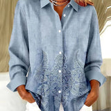 Botanical leaf print button-up blouse