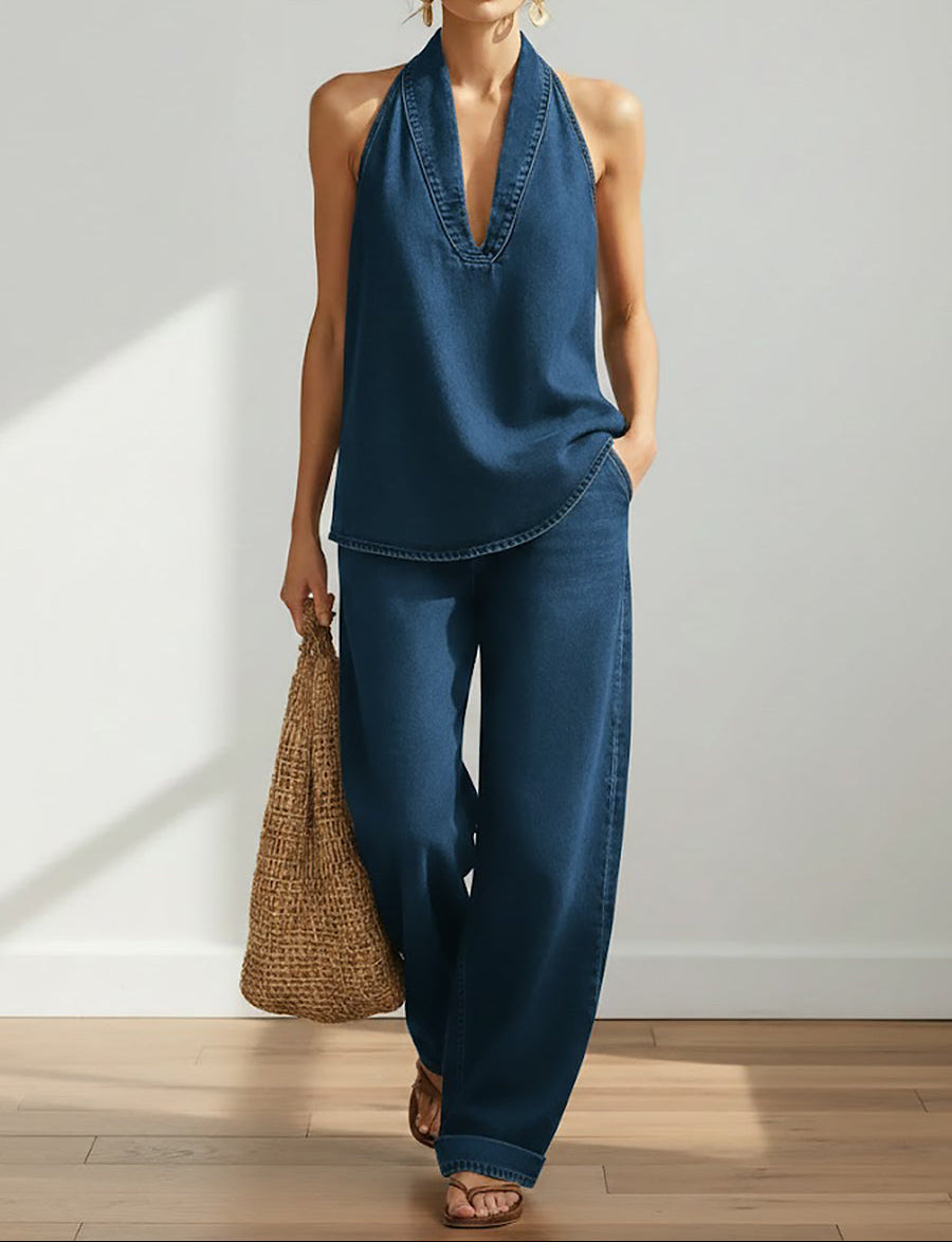 Two-piece denim coordinated set