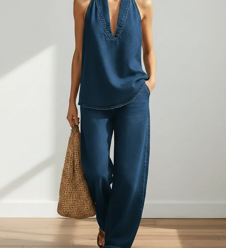 Two-piece denim coordinated set