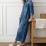 Woman wearing a soft cotton denim jumpsuit