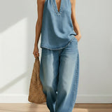 Two-piece denim coordinated set
