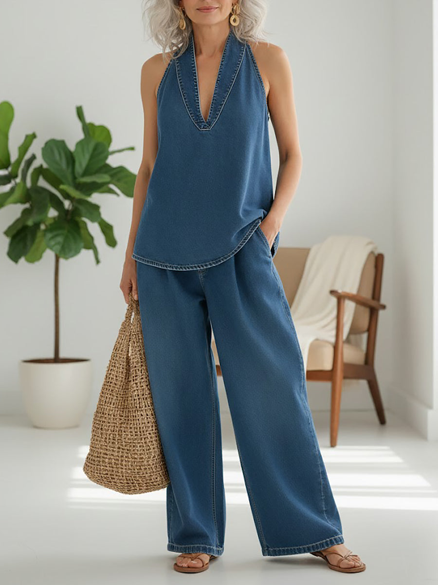 Two-piece denim coordinated set