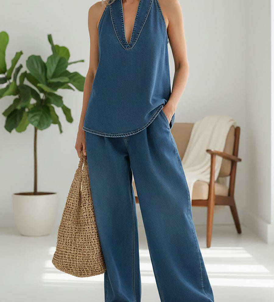 Two-piece denim coordinated set