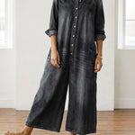 Woman wearing a soft cotton denim jumpsuit
