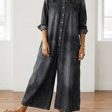 Woman wearing a soft cotton denim jumpsuit
