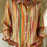 Vintage multicolour striped button-up blouse