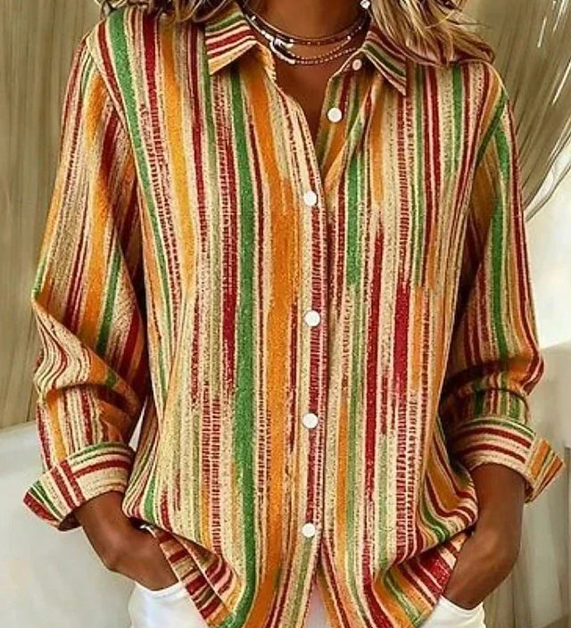 Vintage multicolour striped button-up blouse