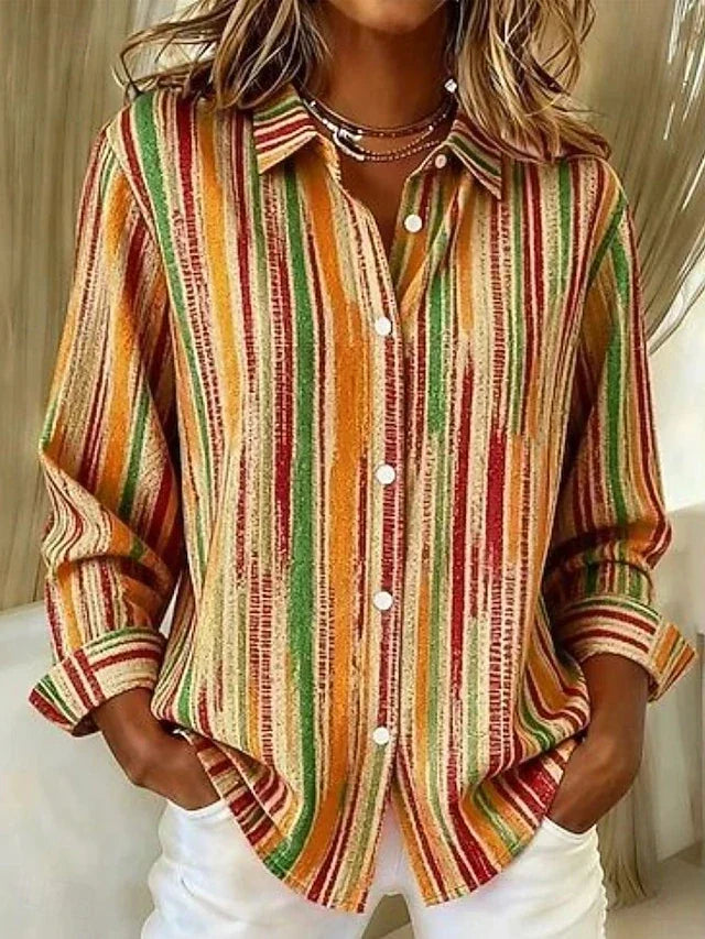 Vintage multicolour striped button-up blouse