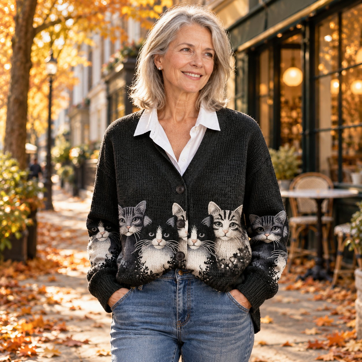 Lien - Cat-Hem Printed Cardigan