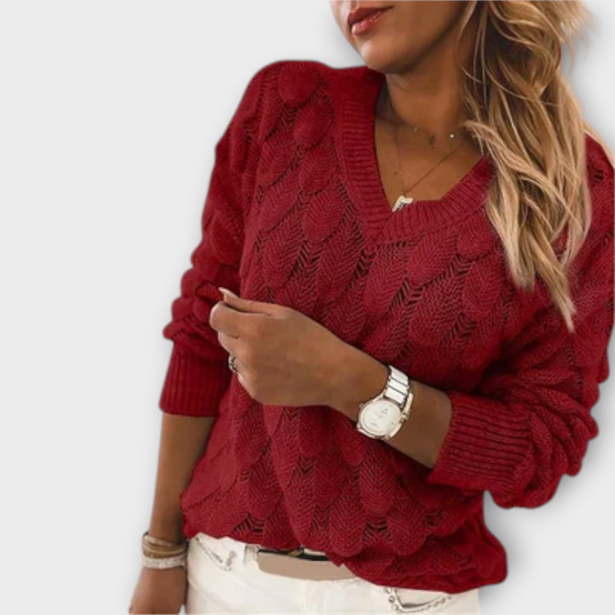 Pointelle-V Jumper by Eleanor Vale