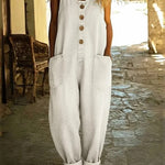 Woman wearing a vintage-wash denim jumpsuit