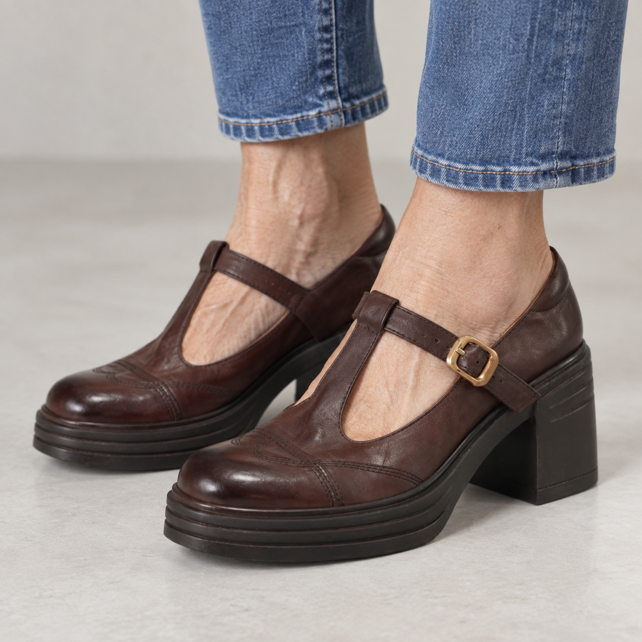 Vera - Wingtip-Stitch T-Bar Mary Janes