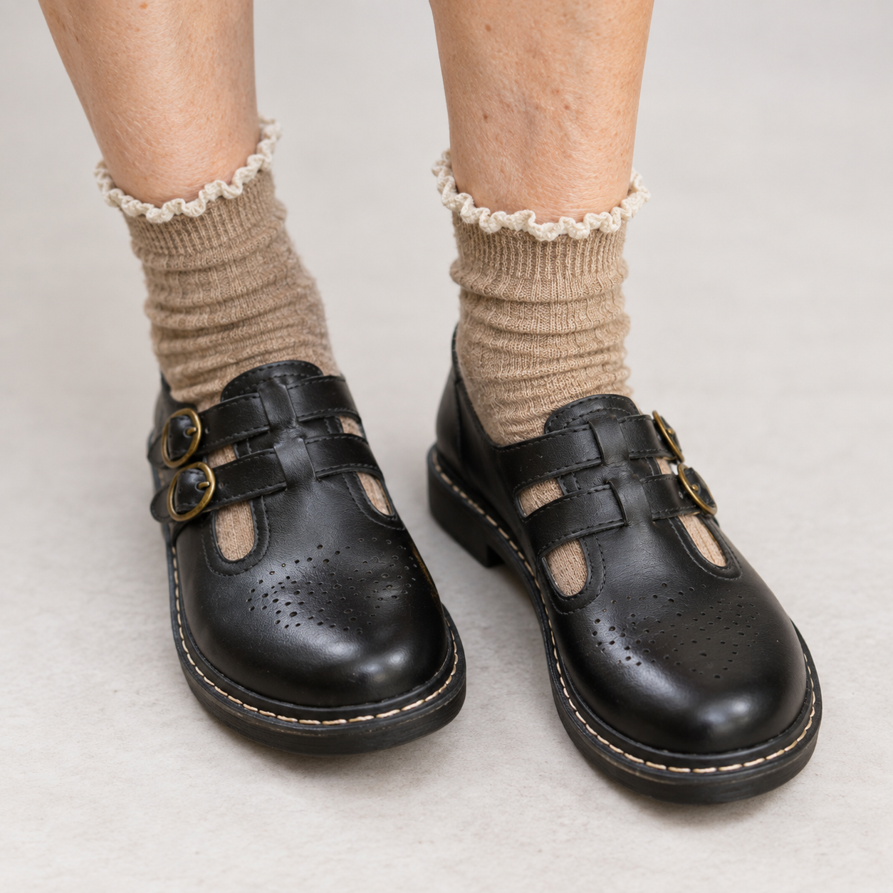 Aurora - Double-Buckle Mary Janes with Platform Sole