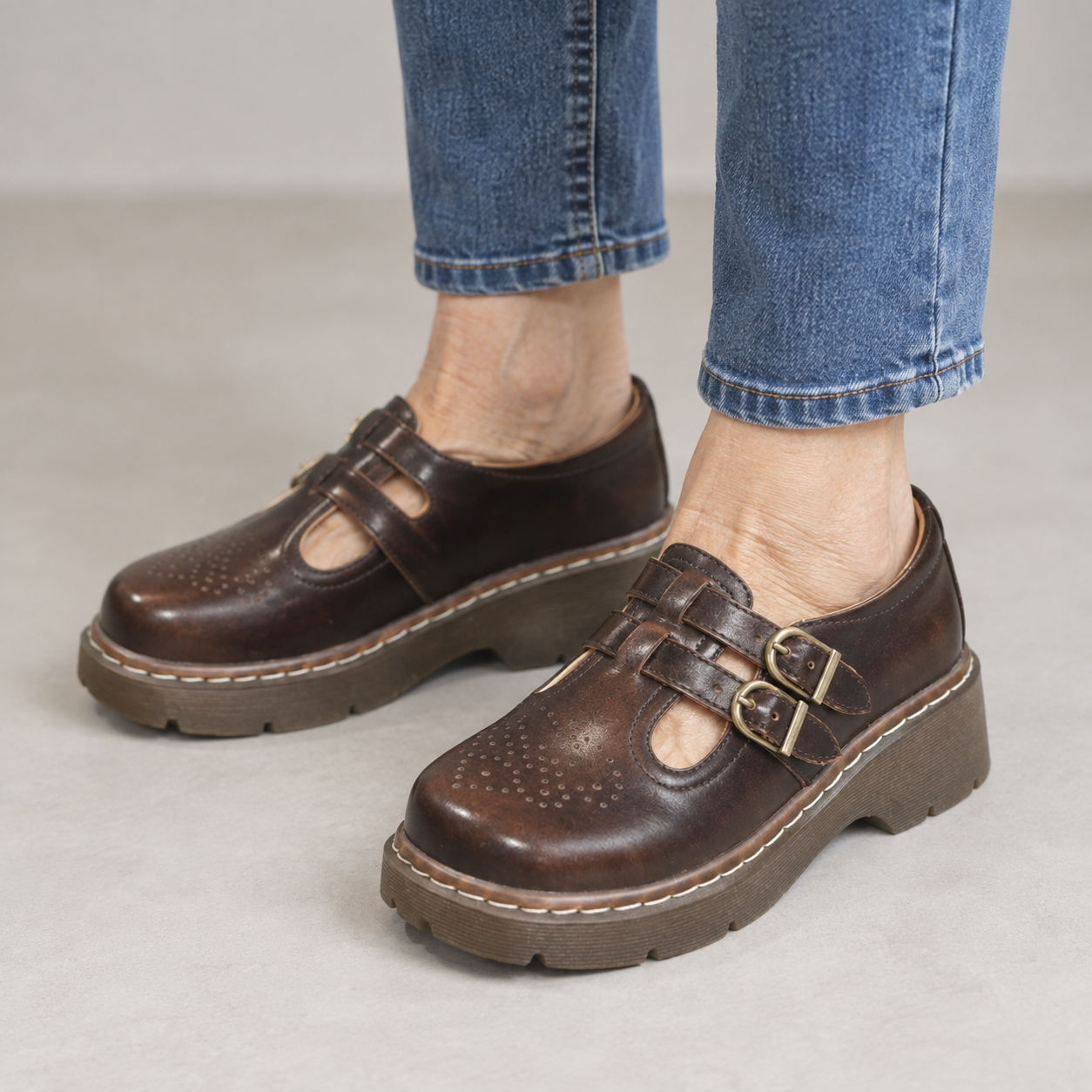 Viola - Double-Strap Mary Janes with Chunky Sole