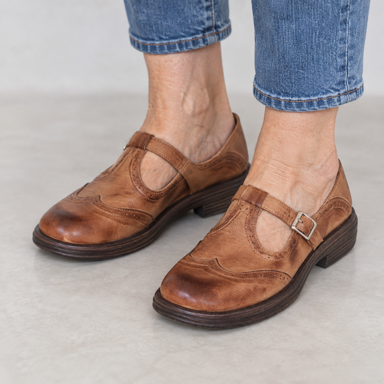 Elisa - Brogue T-Strap Mary Janes