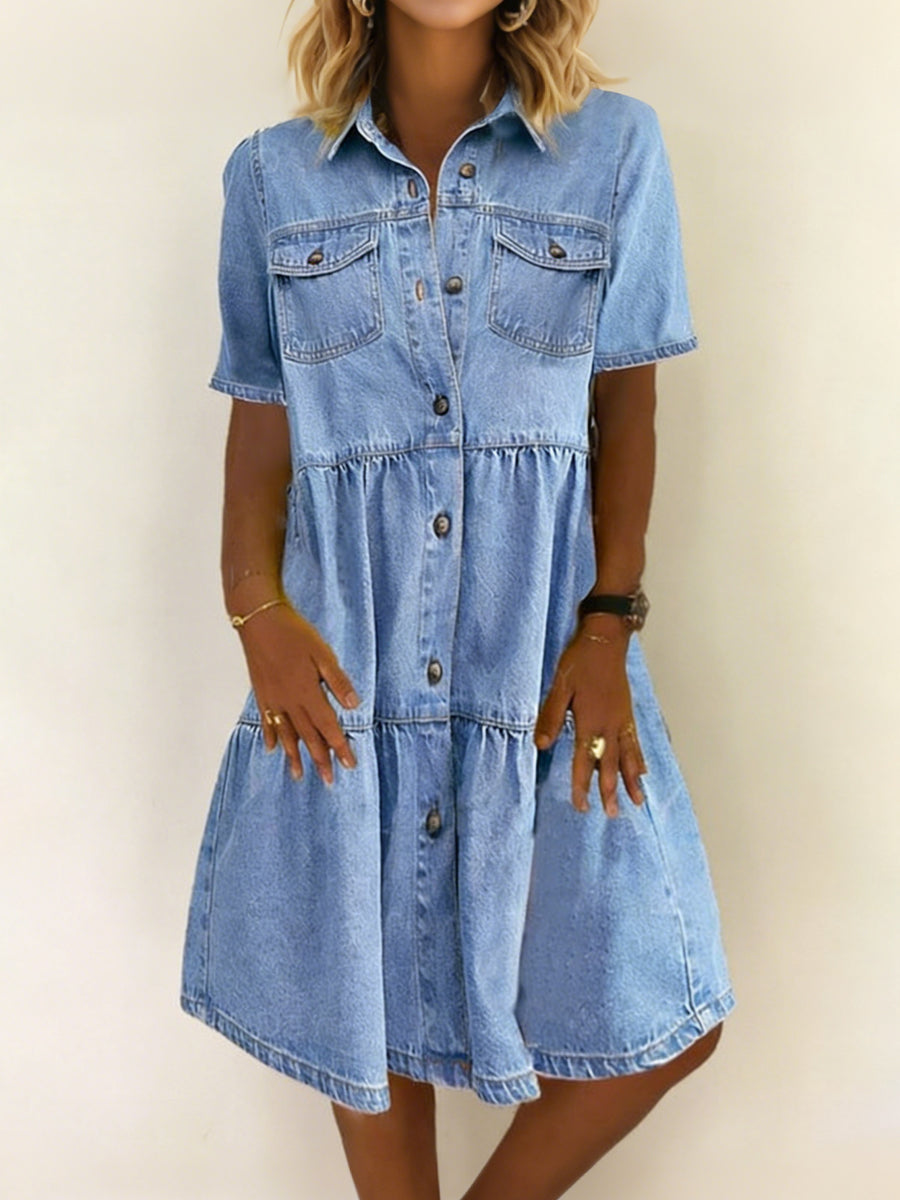 Woman wearing a casual denim midi dress