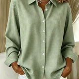 Gingham print button-front blouse
