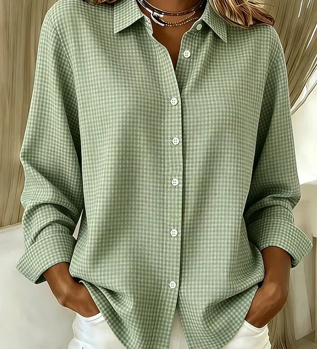 Gingham print button-front blouse