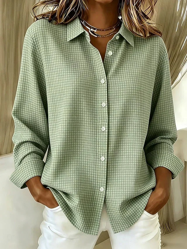 Gingham print button-front blouse