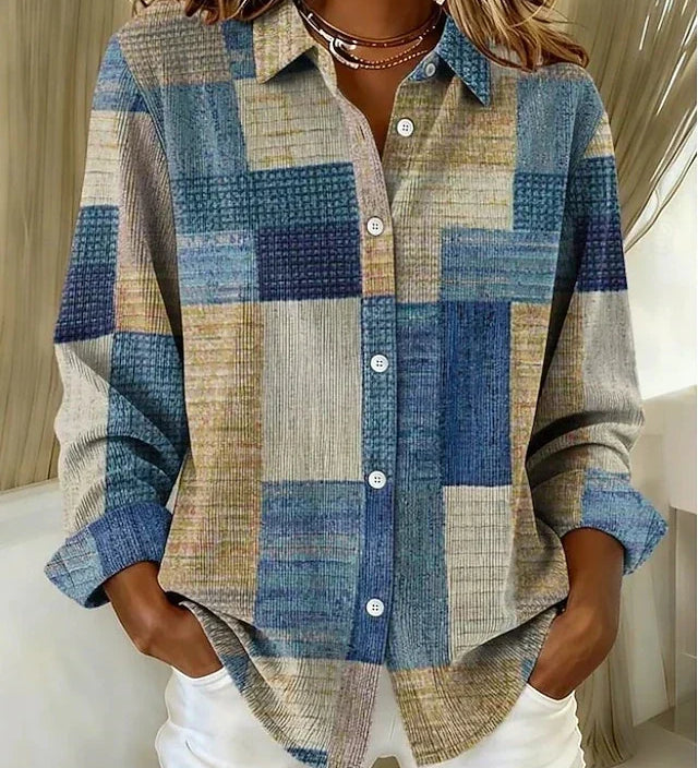 Vintage patchwork print button-front blouse