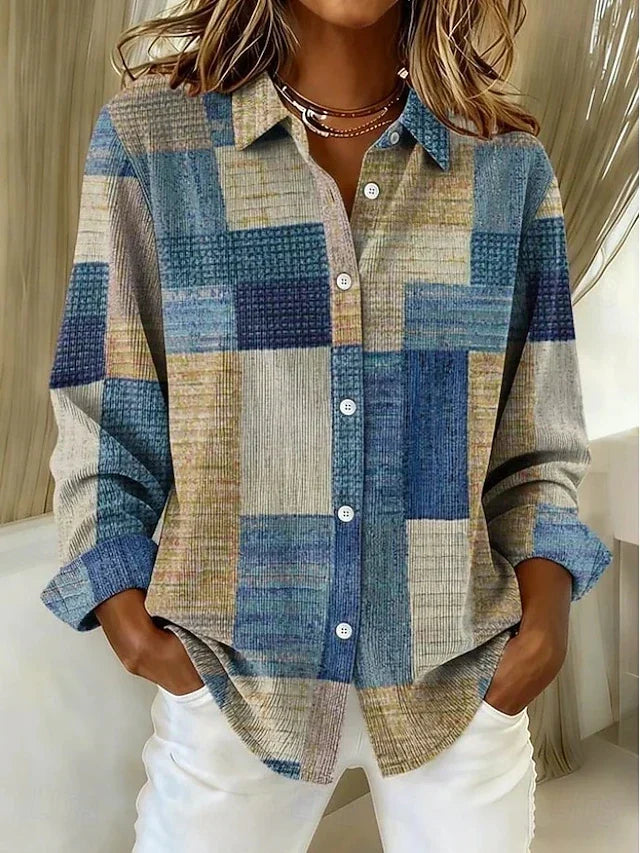 Vintage patchwork print button-front blouse