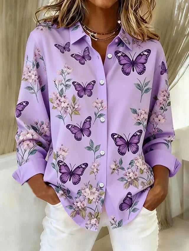 Butterfly and floral print blouse