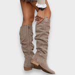 Daphne - Slouch Knee-High Block-Heel Boots in Khaki - image 2