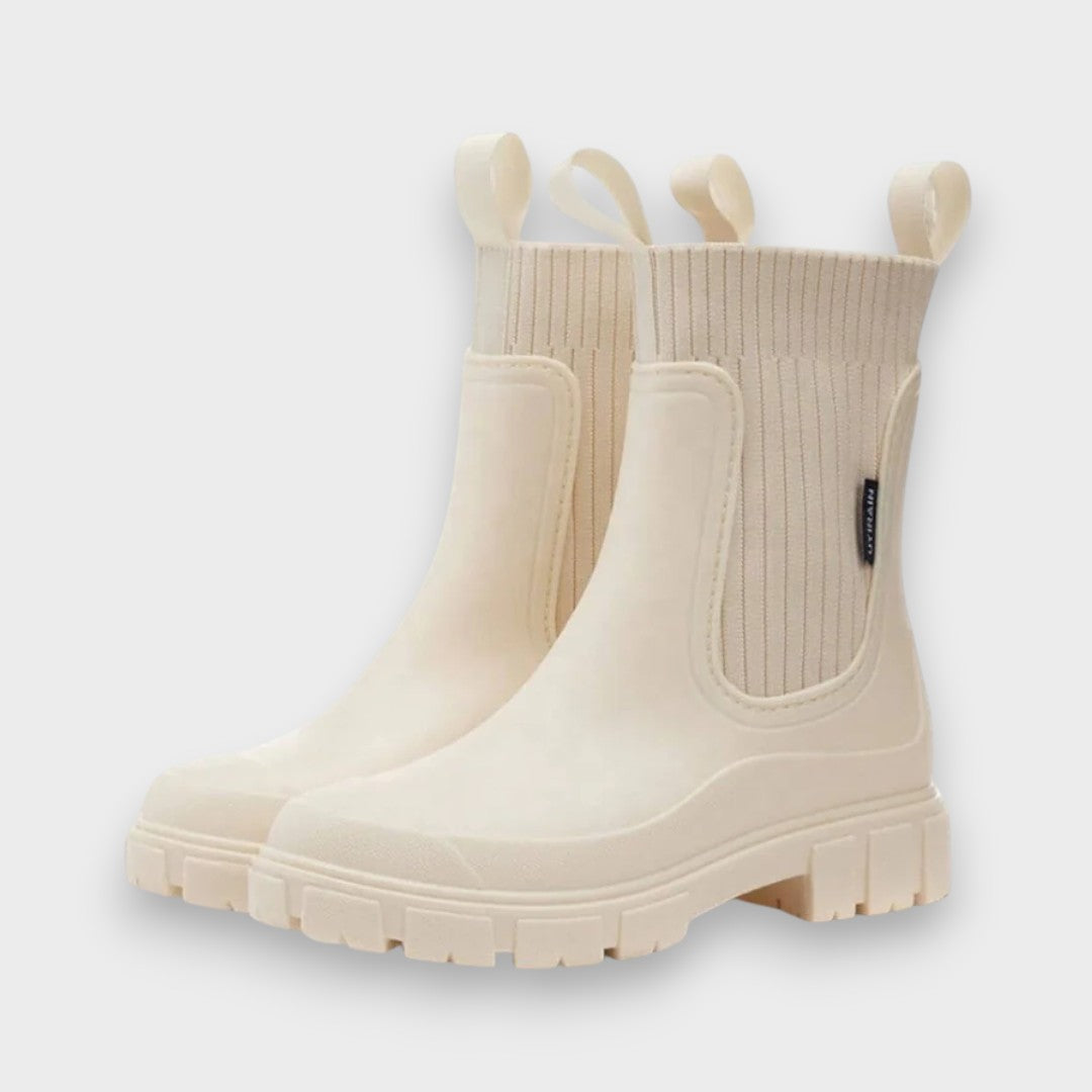 Ethel Chunky Sock-Top Chelsea Boots in White