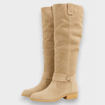 Adelaide beige suede knee-high boots, side profile pair