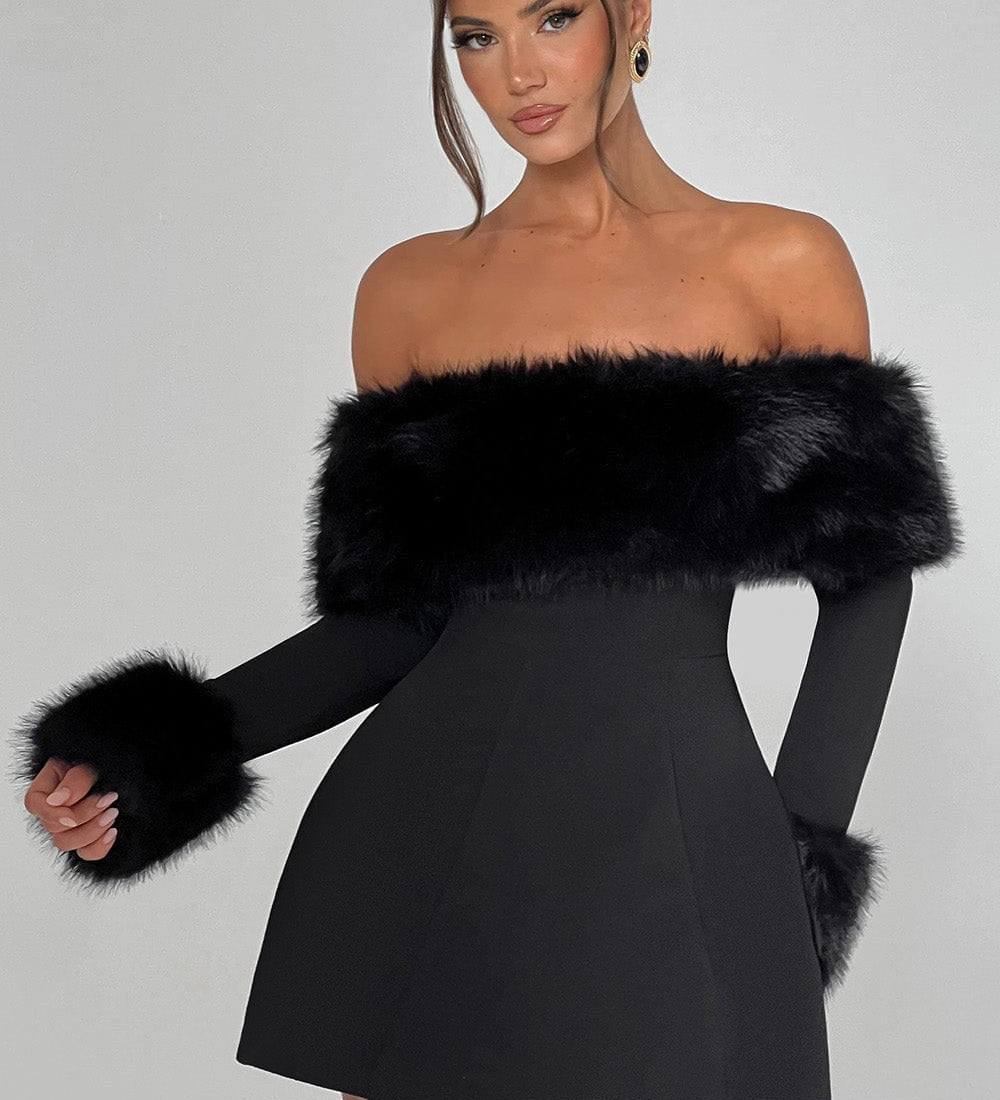 Faux-Fur Trim Dress by Eleanor Vale