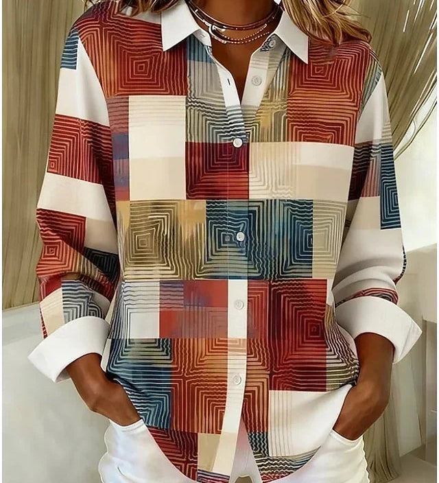 Vintage patchwork print button-front blouse