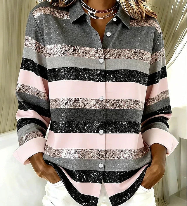 Colour-block horizontal striped blouse