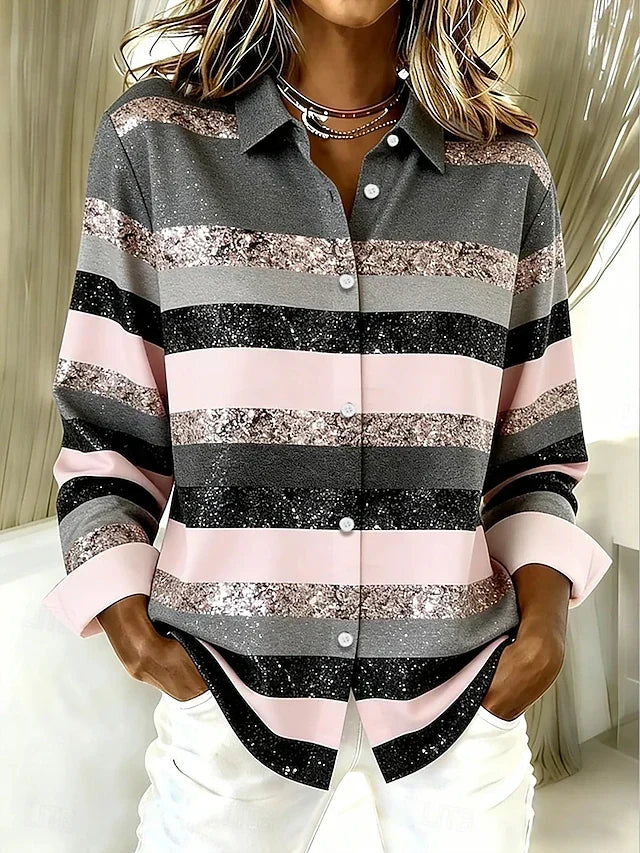 Colour-block horizontal striped blouse