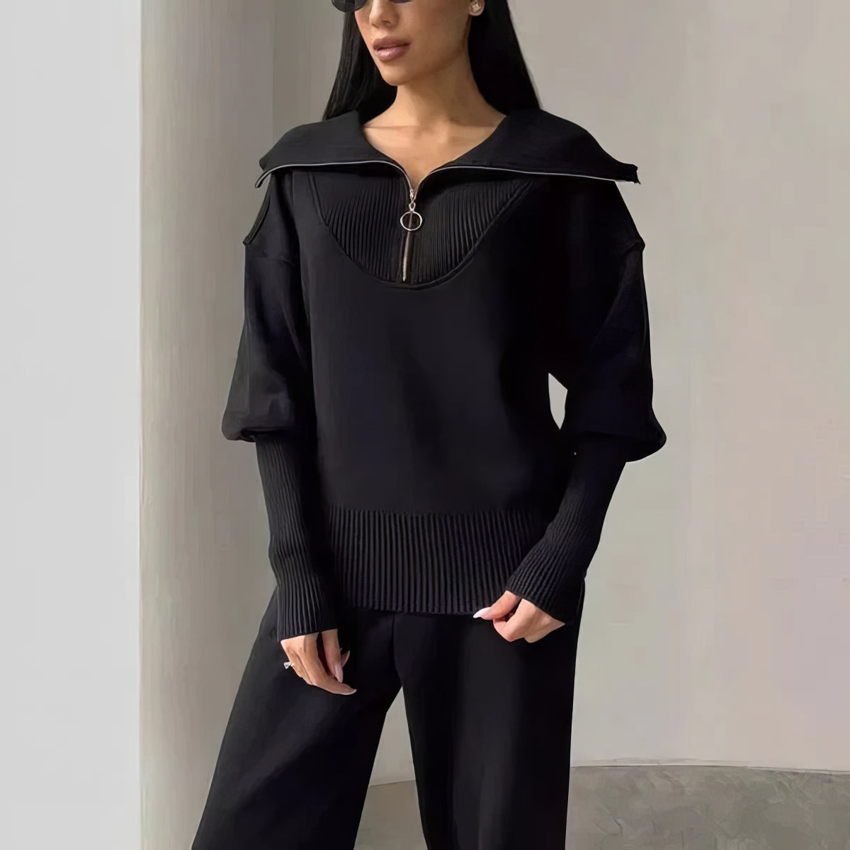 Half-Zip Two-Piece Set by Eleanor Vale